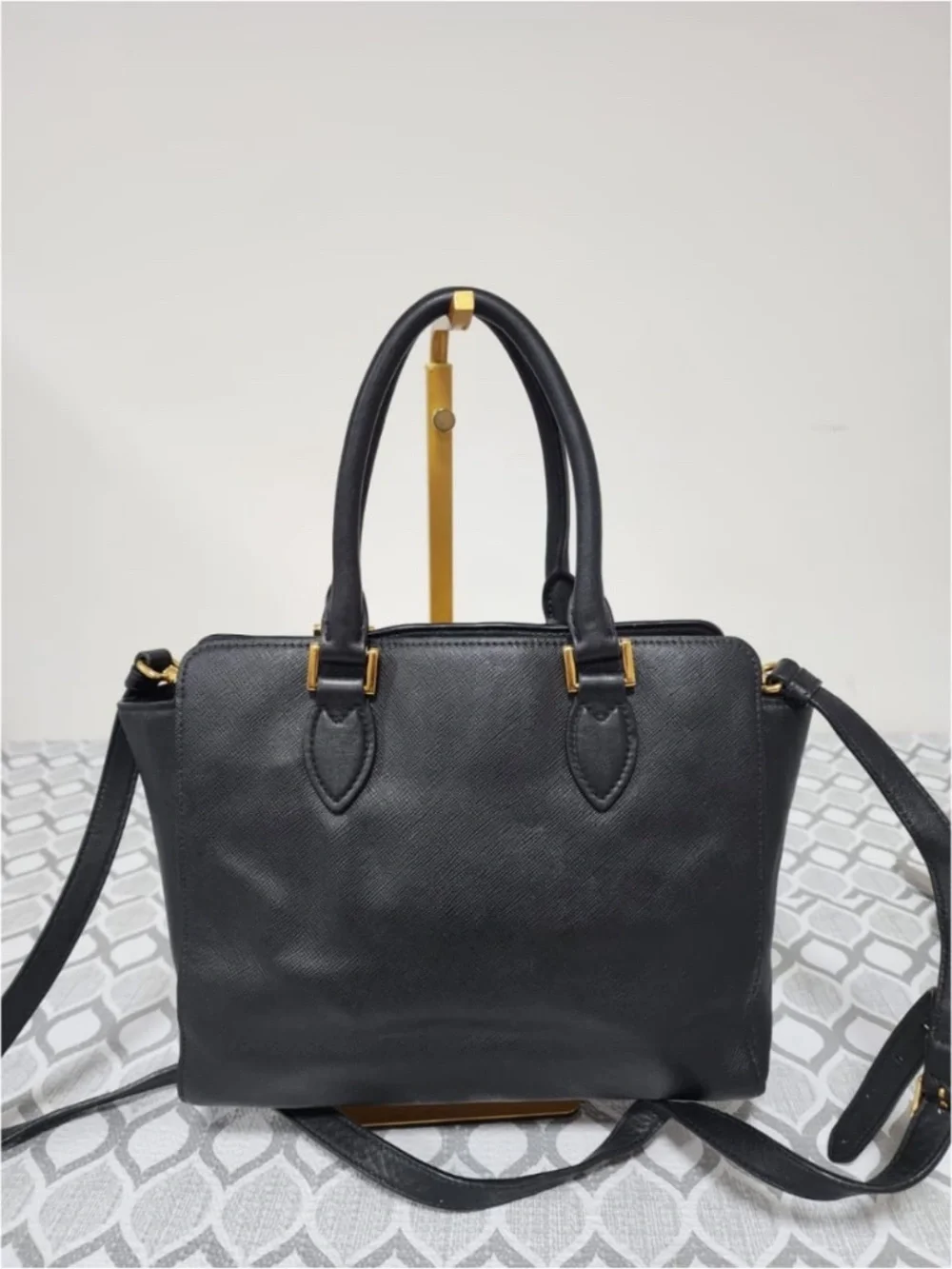 Authentic PRADA Baltico Saffiano And Soft Calfskin Leather Small Satchel Bag Bla - Picture 4 of 12